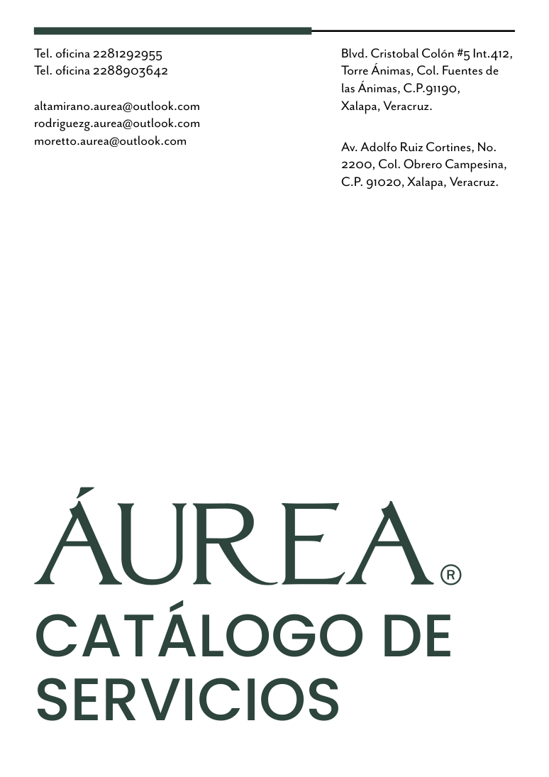Portada del catálogo de servicios de Aurea Estudio Jurídico