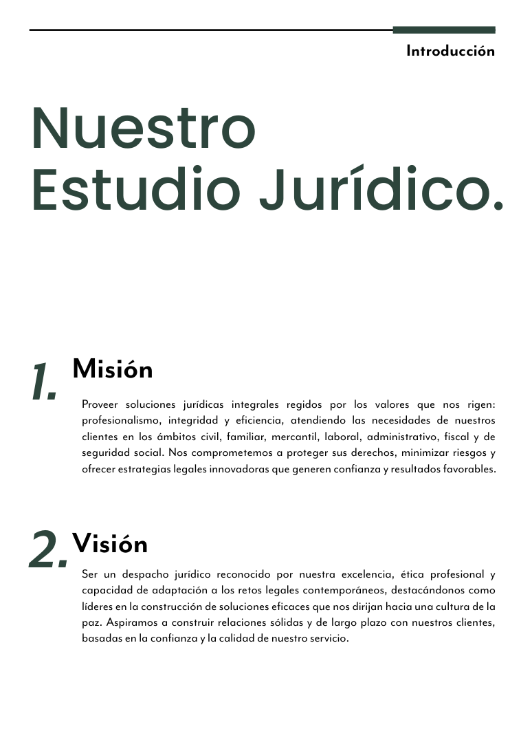 Página del catálogo con la misión y la visión del estudio